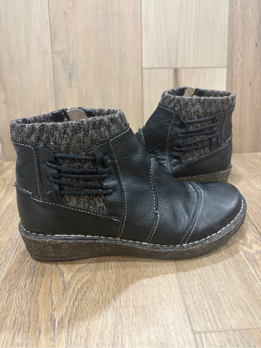 Aetrex Black Leather Ankle Boots with Knit Cuff Cammie Tessa Arch Support 40